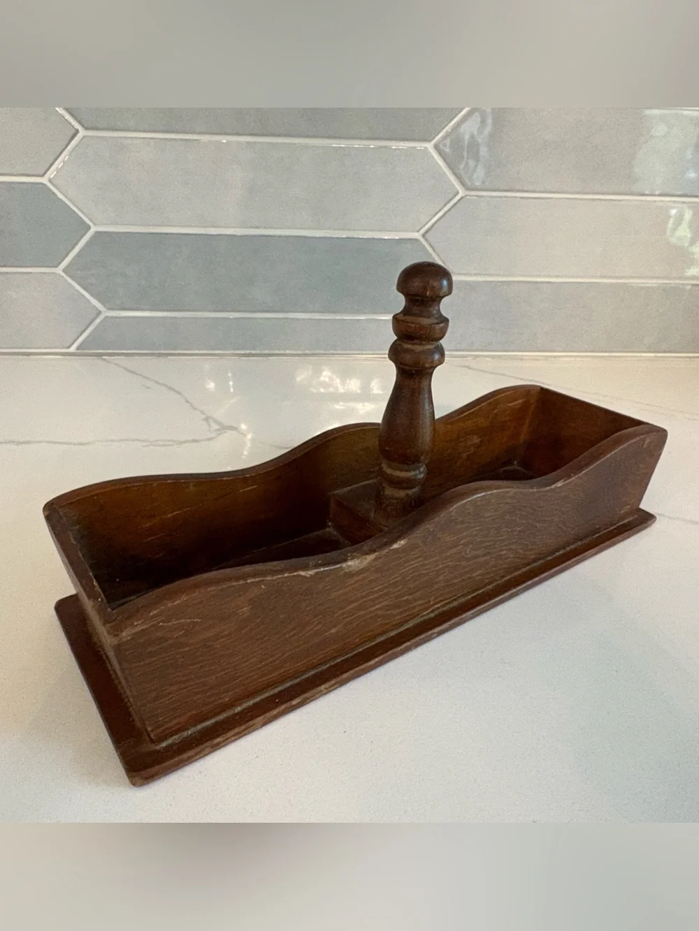 Vintage Wooden Cracker Caddy/ Utensil Tray - Farmhouse Spindle Organizer